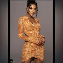 J.LuxLabel Size XL Orange Cut Out Tie Dye Ruched Bodycon Long Sleeve Dre... - €67,88 EUR