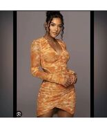 J.LuxLabel Size XL Orange Cut Out Tie Dye Ruched Bodycon Long Sleeve Dre... - €67,88 EUR