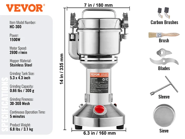 VEVOR 150 2500g Electric Grain Mill Grinder Commercial Swing 300g 1400w ... - $88.08