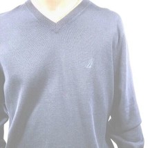 Nautica V-Neck Pullover Sweater Anchor Blue Heather Size Large Logo Stretch Knit - £12.66 GBP