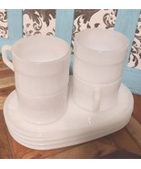 VTG Federal milk glass cup and saucer 4 sets dessert ribbed mid century - £58.66 GBP