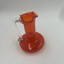Pilgrim Handcrafted Blown 4.5&quot; Tangerine Red Crackle Glass Pitcher MCM 1... - $16.44