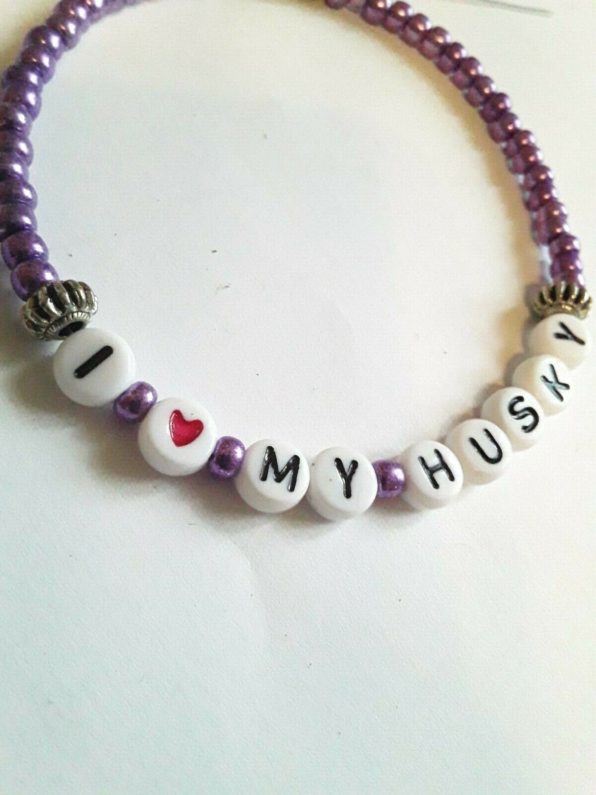 Purple I love my Husky dog bracelet handmade Size 8 - $2.97