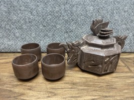 Vintage Chinese Pottery Yixing Zhisha Clay Teapot Dragon Handle Bird Lid... - $49.49
