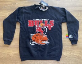 Vintage Starter Chicago Bulls Sweatshirt Mascot Big Logo Youth Kids Black MD NOS - $34.64