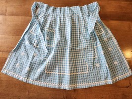 Homemade Craft Show Blue CHECK Bric a Brac  Embroidered Half Apron  Pretty New - £11.87 GBP