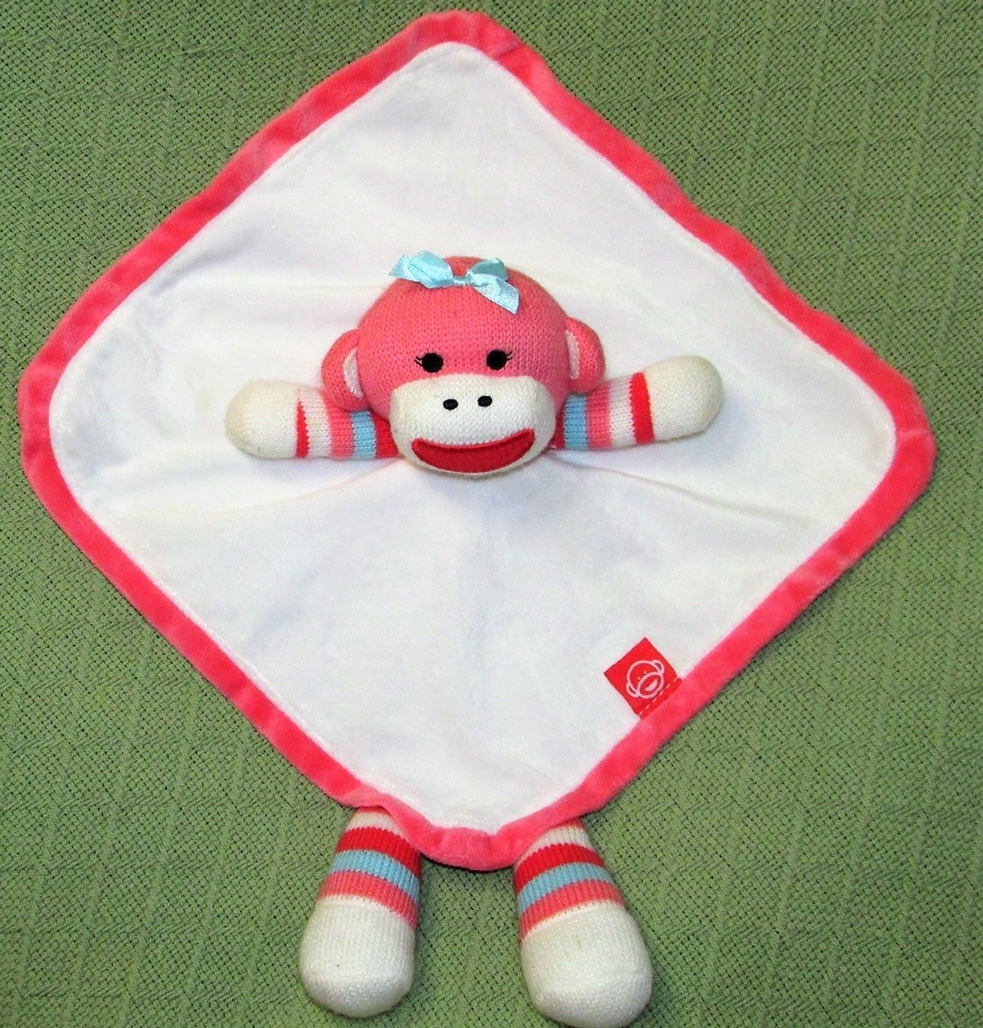 Baby Starters Plush Pink Sock Monkey Striped Rattle Striped Security Blanket  - $14.01