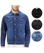 Men’s Classic Distressed Casual Button Up Stretch Jean Trucker Denim Jacket - $54.07 CAD