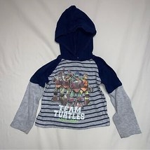 TMNT Mutant Turtles Gray Blue Long Sleeve Shirt Boy’s 4T Hooded Top Stripes  - £5.53 GBP