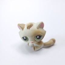 Lps Littlest pet shop Tabby Cat Beige &amp; white w/green eyes 2005 - £6.36 GBP