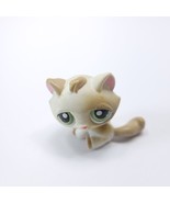 Lps Littlest pet shop Tabby Cat Beige &amp; white w/green eyes 2005 - £6.23 GBP