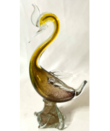 Vintage Murano Hand Blown Art Glass Bird Gold Aventurine Base 12.5&quot; - $904.67 MXN