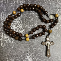 Catholic Rosary combining black and gold tones with wooden beads, Wood Bead - £19.90 GBP
