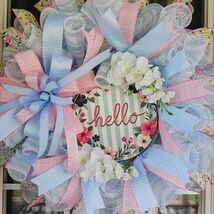 Pastel Hello Door Wreath  Mesh Floral Home Decor  Spring Accent  24 Inch - $59.99