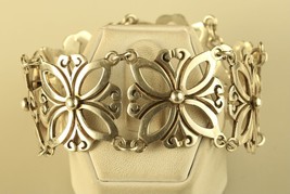 Vintage Mexican Workshop Crafted Sterling Silver Modernist Flower Taxco Bracelet - £138.16 GBP