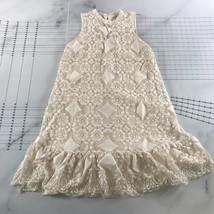 Floreat Tank Dress Womens 6 White Lined Lace Design Sheer Peplum Ruffled - $29.69