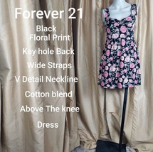 Forever 21 Black Floral Print Cotton Blend Mini Dress Size S - £10.47 GBP