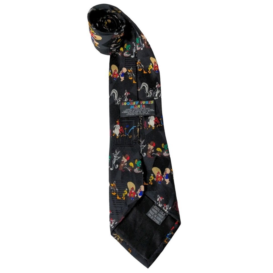 Vintage 1995 Looney Tunes Bugs Bunny Daffy Duck Taz Novelty Silk Necktie Item image 5