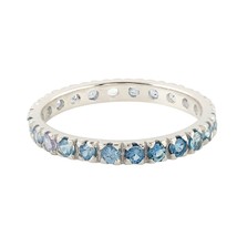 Blue Sapphire Gemstone Ring 925 Sterling Silver  Full Eternity Band Channel Set  - £73.54 GBP