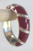 Premier Designs Bracelet Enamel Lipstick Red Cast Silvertone Ribbed Bangle 6.75&quot; - £4.91 GBP