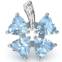 4 Leaf Clover Shamrock Aquamarine Diamond Pendant In 14k White Gold - £397.64 GBP