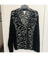Chicos Eliza Animal Zip Up Knit Cardigan Sz 3 XL Zebra Black/Silver Sweater - £18.41 GBP
