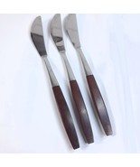 Ekco Eterna Canoe Muffin master butter knife set 3 wood handles modern V... - $33.90 CAD
