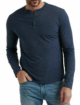 Lucky Brand Men&#39;s Blue Heather Long Sleeve Henley Tee T-Shirt, Sz 2XL XX... - £30.69 GBP