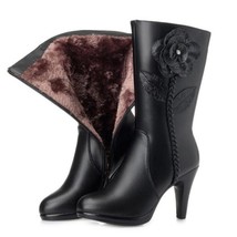 0 new winter warm plush wool snow boots woman s boots high heels classic flower fashion thumb200