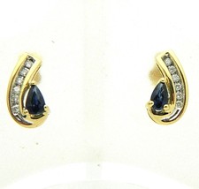 2/3 ct Sapphire and 1/5 ct Diamond Earrings REAL SOLID 14 k GOLD 2.6 g - £548.25 GBP