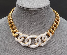 Swarovski Signed Vintage Gold Plated Clear Pave Crystal Link Bound Necklace - £202.98 GBP