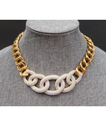 Swarovski Signed Vintage Gold Plated Clear Pave Crystal Link Bound Necklace - £196.72 GBP
