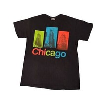 Vintage Mens Gildan Heavy Cotton Black Multi-Color Tee Shirt Chicago SS ... - £8.12 GBP