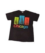 Vintage Mens Gildan Heavy Cotton Black Multi-Color Tee Shirt Chicago SS ... - £7.86 GBP