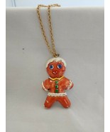 Vintage Metal Gingerbread Pendant With 18 inch goldtone Chain - £1.55 GBP