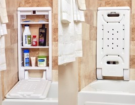 Bathtub Bench And Cabinet Anti-Slip Shower Chair And Bathroom Storage, White - £140.65 GBP