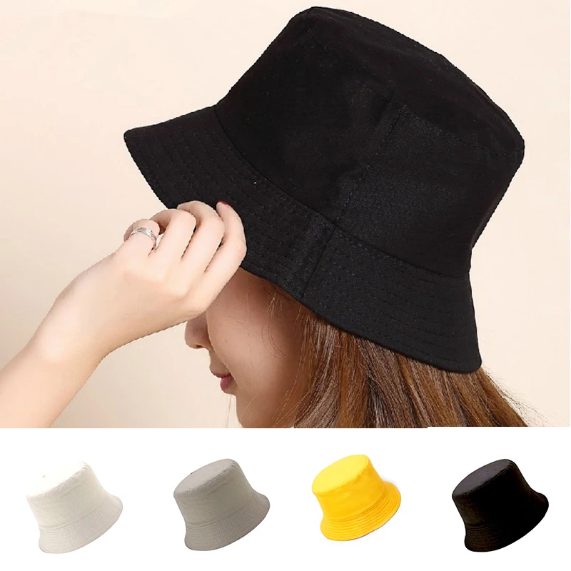 Unisex Solid Cotton Foldable Bucket Hats Men Women Summer Sunscreen Pana... - £11.78 GBP