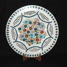 15&quot; Marble Plate Filigree Lapis Hakik Pietra Dura Floral Design Christma... - £623.42 GBP