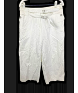 Carole Little Capris Crop Pants 10 White Stretch Wide Leg Belt Preppy Co... - $31.54