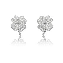 Sterling Silver White Enamel 4-Leaf Crystals Earrings - £29.82 GBP