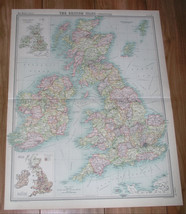 1922 Antique Map Of United Kingdom Great Britain England Wales Scotland Ireland - $31.31