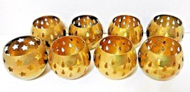 Brass Cup Candle Holders With Punch Out Trees &amp; Stars 2 1/2&quot; Set of 8 - £18.35 GBP