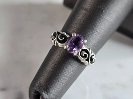 Womens Vintage Estate Sterling Silver Amethyst BAR Ring 2.3g E7477 - £23.73 GBP