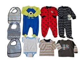 9PC Mixed Lot Fall/Winter Clothing Infant Baby Boys Size 6-9 Mos Sleepers Bibs + - £9.40 GBP