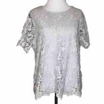 Philosophy Lace Overlay Gray Short Sleeve Shirt Womens Size Small NWT - £11.38 GBP