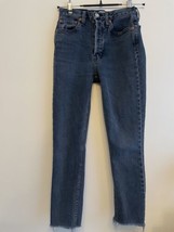 RE/DONE ORIGINALS High Rise Ankle Crop Blue Jean Size 24 Raw Fray Hem Bu... - $31.31