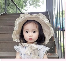 Kids Lace Cute Straw Hat Bungy Ratan Raffia Safari Toddler Suncaps - Multi Color - £11.93 GBP