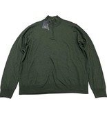 Magaschoni Sweater Mens L Green 100% Wool 1/4 Zip Mock Neck Pullover Preppy - $48.49