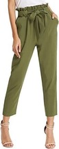 GRACE KARIN PaperBag Pull-On Green Casual Office Pants Tie Pockets Elastic  L - £10.25 GBP