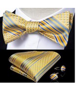 Self-Tie Bowtie, Hanky, &amp; Cufflinks: Yellow &amp; Lt. Blue Stripe - $19.99